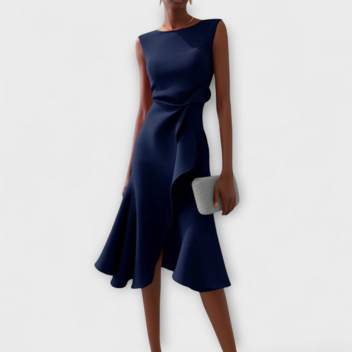 Lilli | Kvinne Elegant Uten Ermer Midi Kjole med Volanger