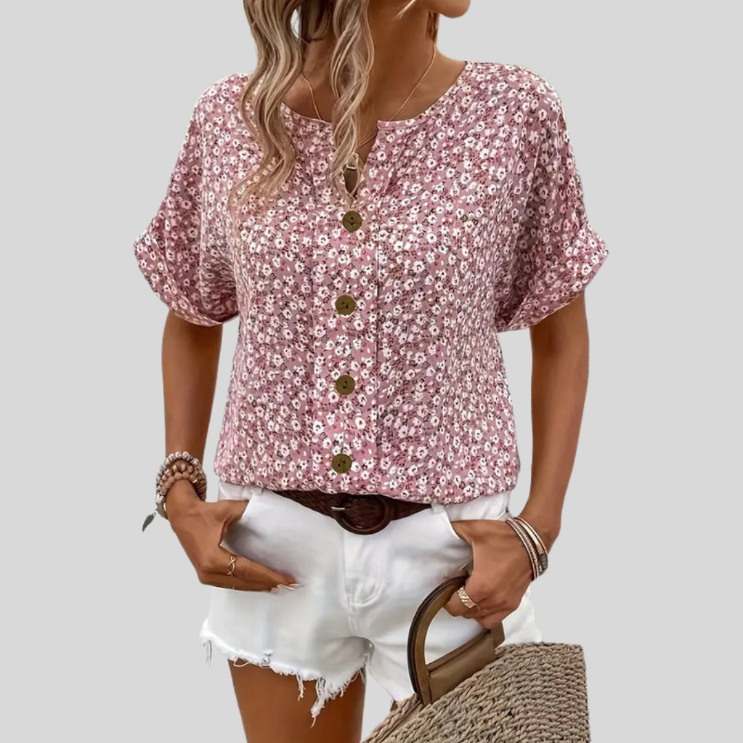 Yrsa | Blomstrete Top med Knapper