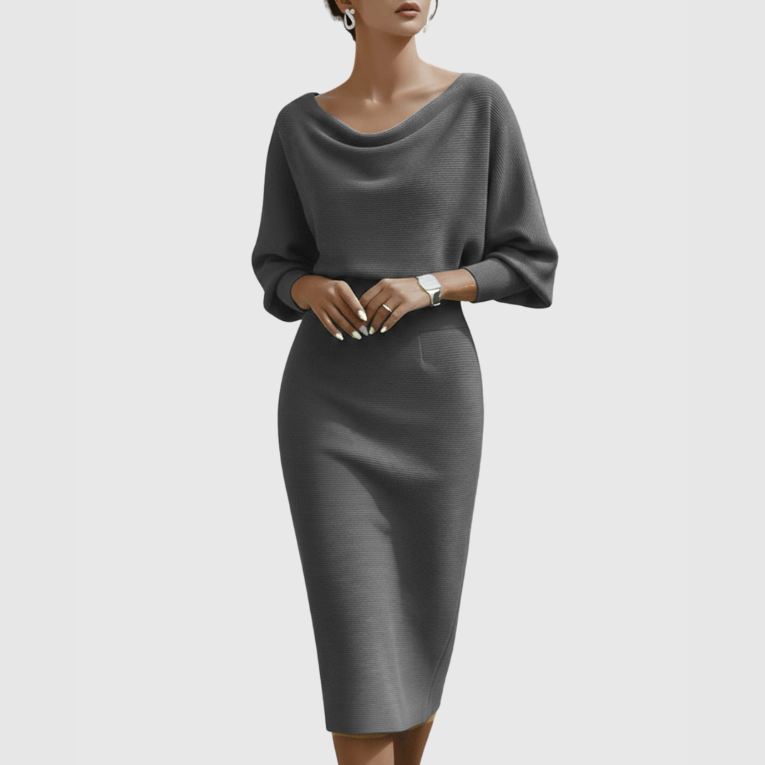 Karen | Elegant Draped Knit Midi Dress