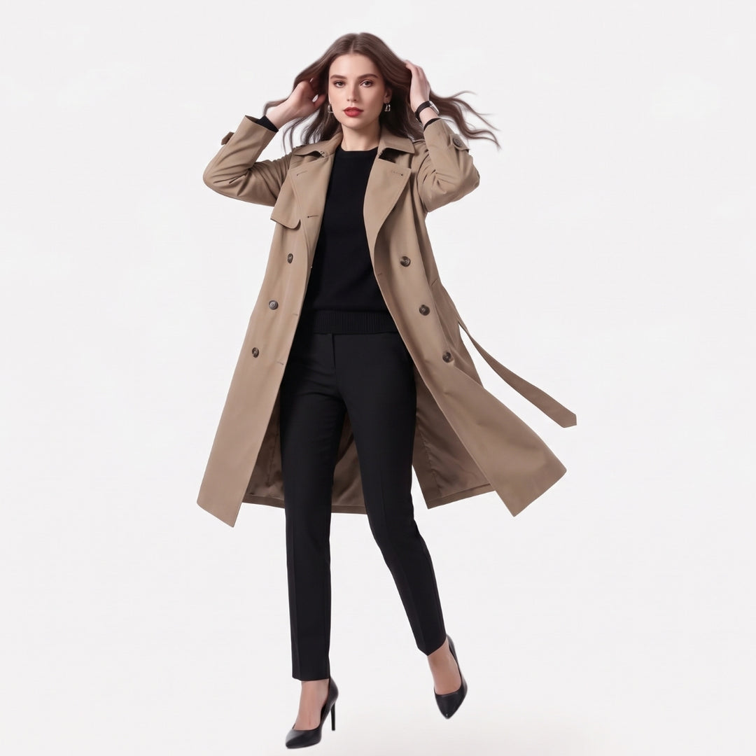 Anna | Kvinne Midi Ullblanding Dobbeltspent Trench Coat