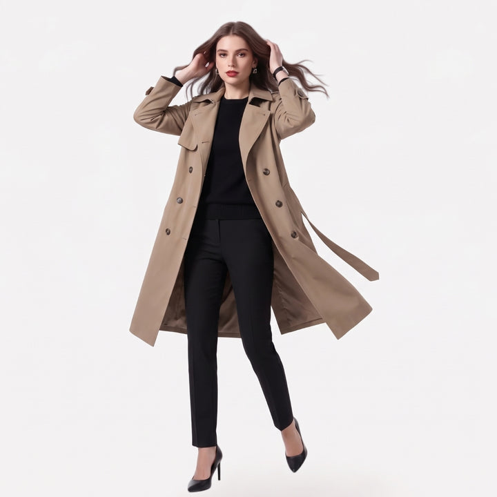 Anna | Kvinne Midi Ullblanding Dobbeltspent Trench Coat