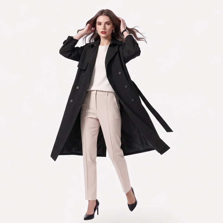 Anna | Kvinne Midi Ullblanding Dobbeltspent Trench Coat