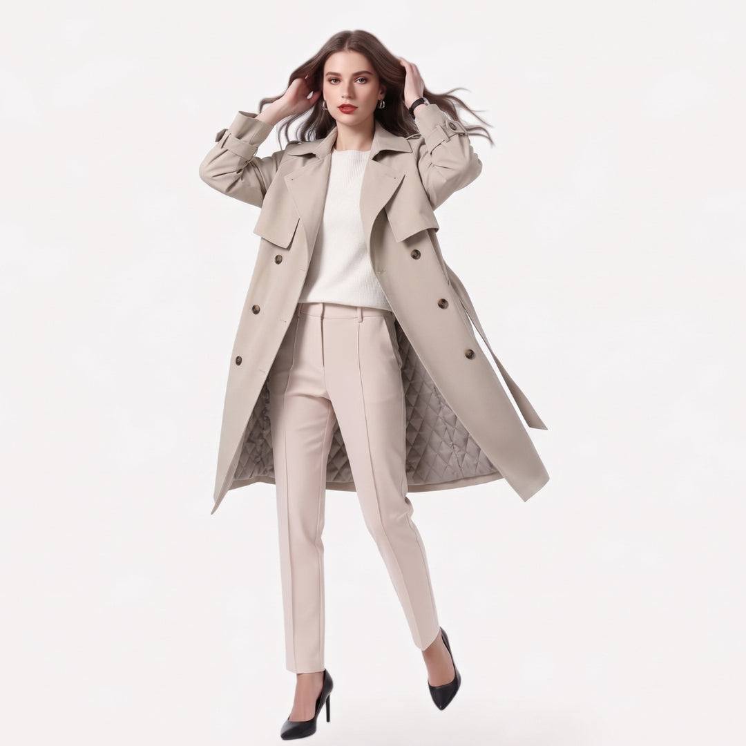 Anna | Kvinne Midi Ullblanding Dobbeltspent Trench Coat