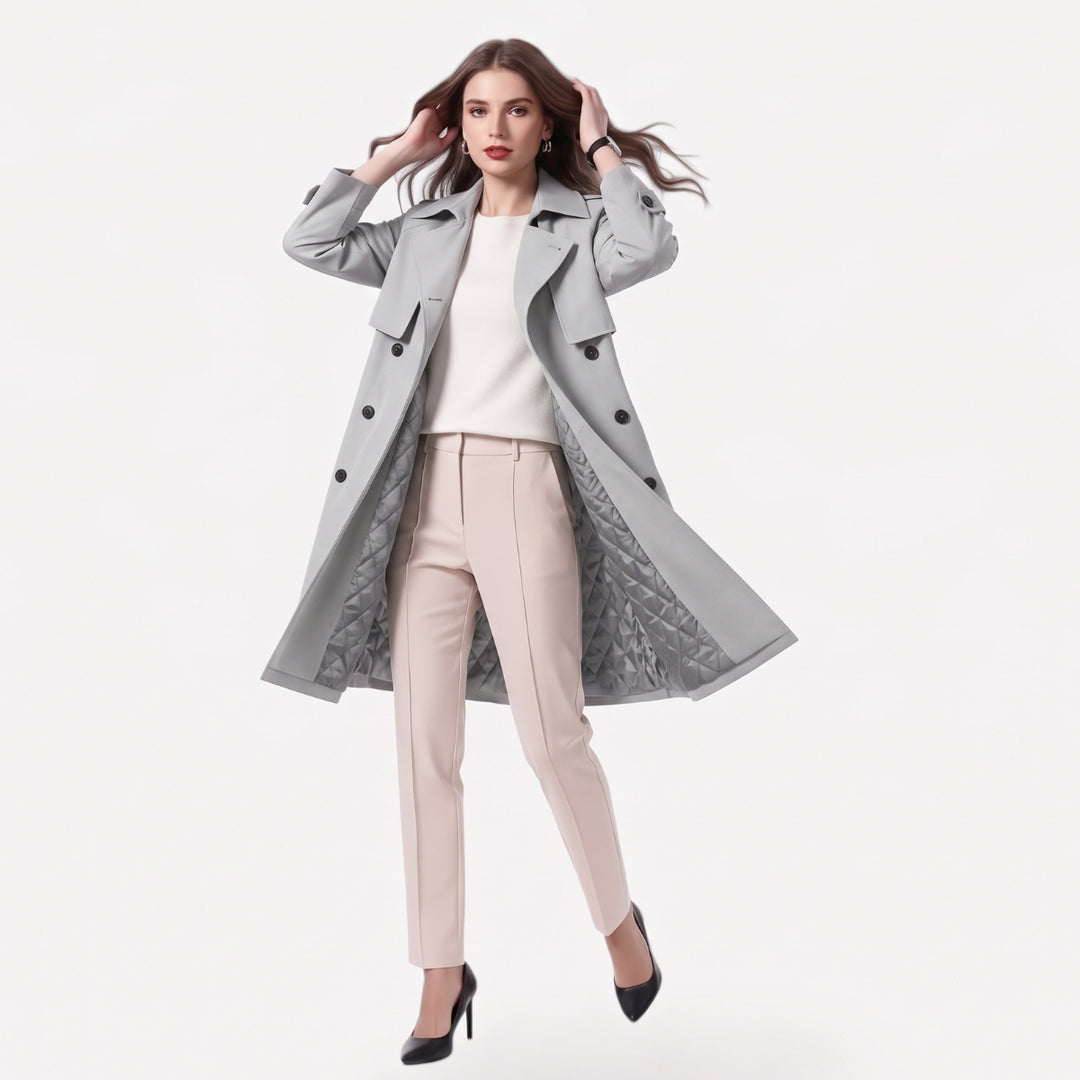 Anna | Kvinne Midi Ullblanding Dobbeltspent Trench Coat