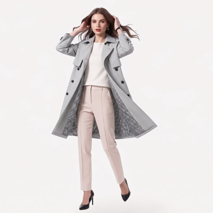 Anna | Kvinne Midi Ullblanding Dobbeltspent Trench Coat