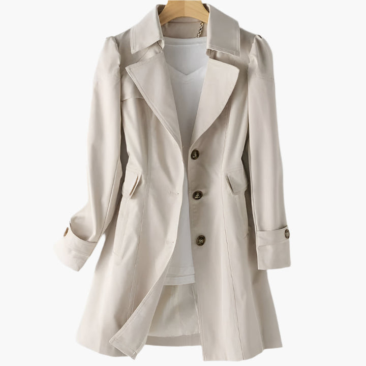 Rikke | Elegant Lang Trench Coat i Klassisk Høststil for Kvinner