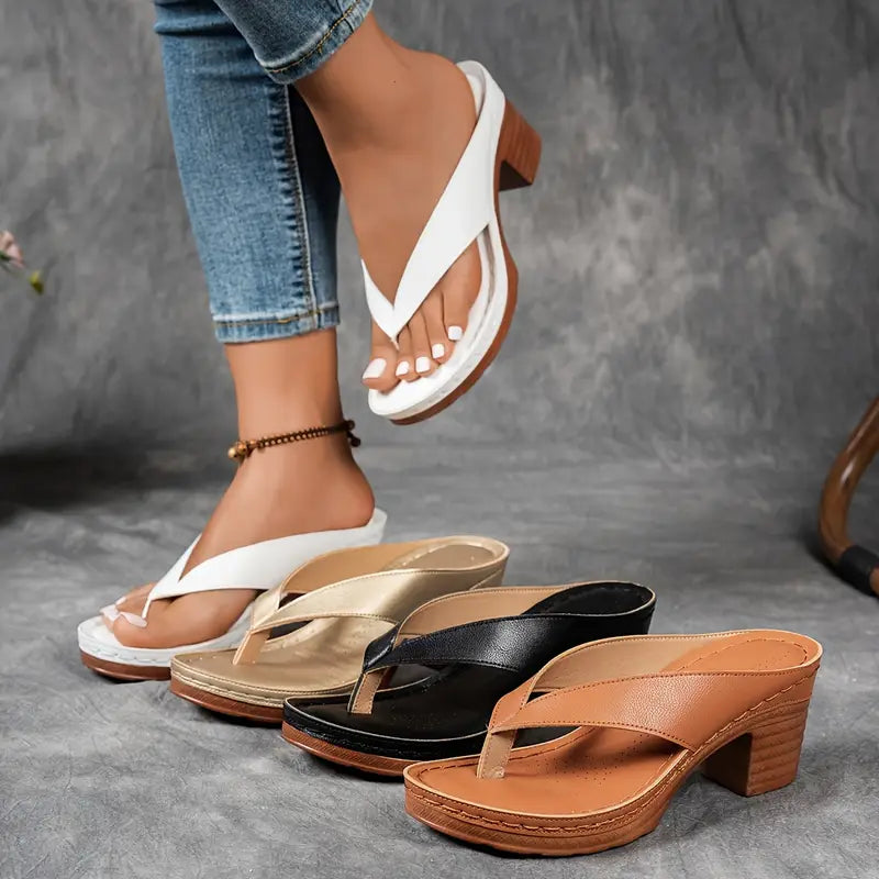 Clara | Elegant Lav Hæl Flip Flop Sandaler