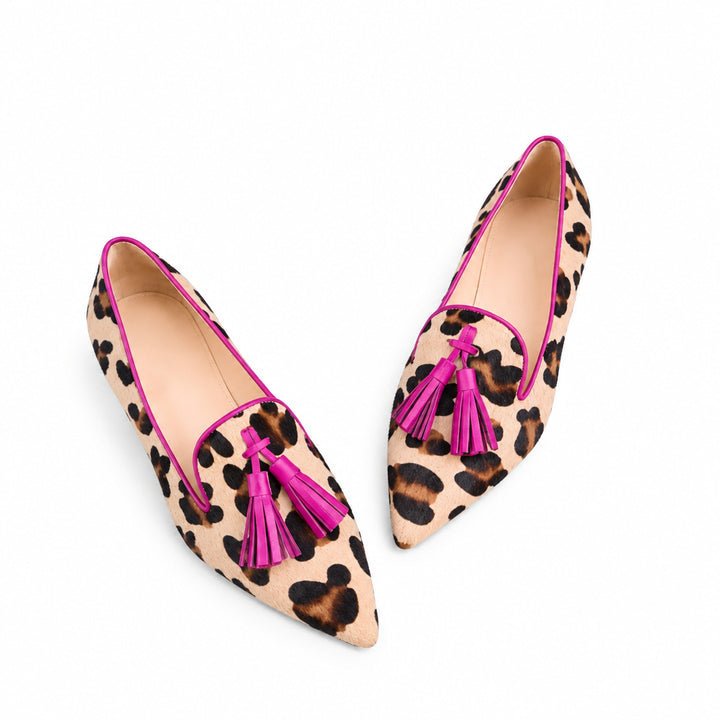 Ella | Kvinne Leopardmønstret Spiss Tå Tassel Loafers
