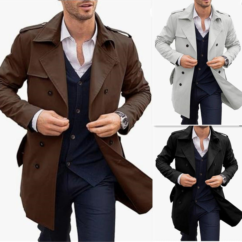 Trenchcoat med dobbeltknapping og belte for herrer