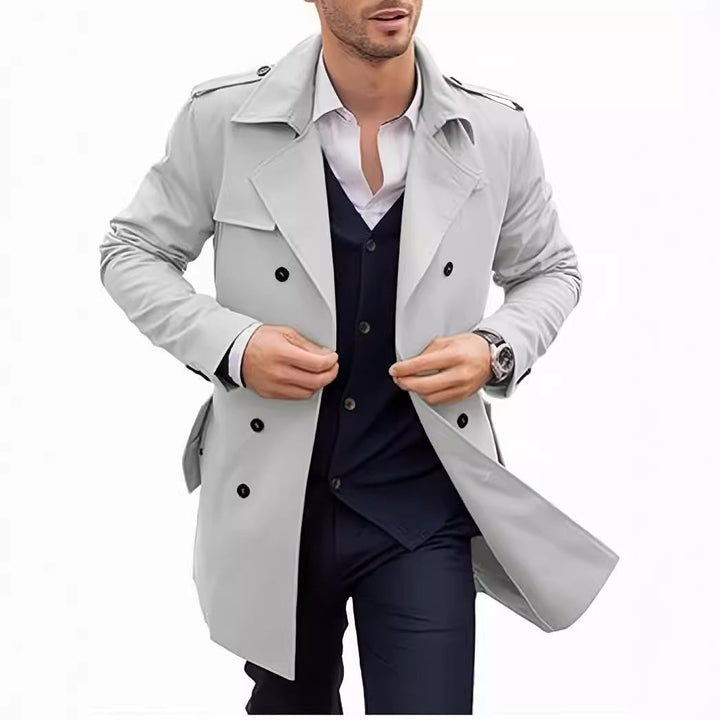 Trenchcoat med dobbeltknapping og belte for herrer