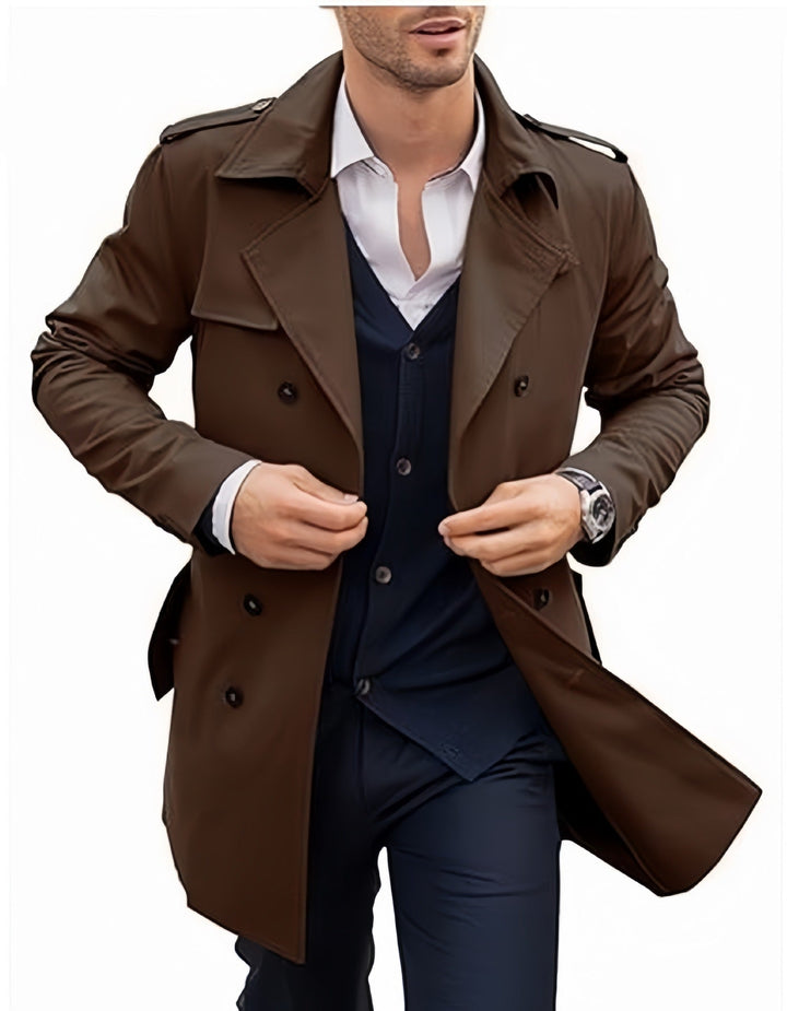 Trenchcoat med dobbeltknapping og belte for herrer