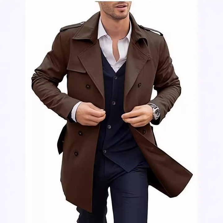 Trenchcoat med dobbeltknapping og belte for herrer