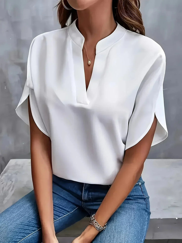 Bettina | Elegant Dame Splitte Ermer V-Hals Bluse
