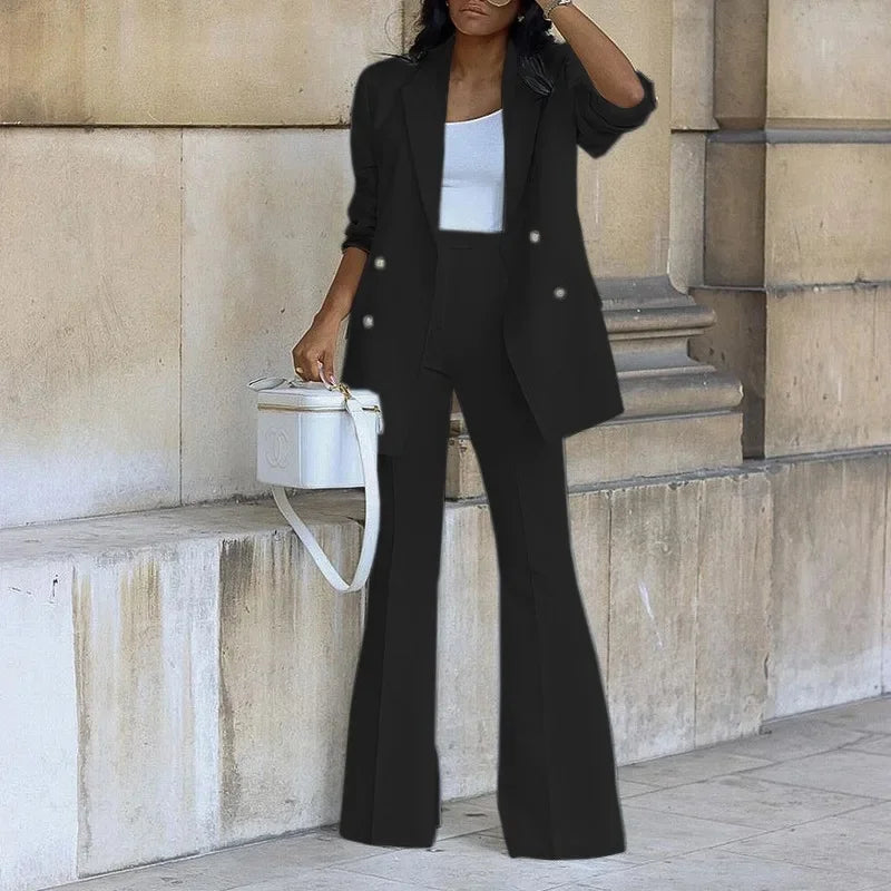 Regitze | Elegant Formell Sett med Skreddersydd Lang Blazer for Kvinner