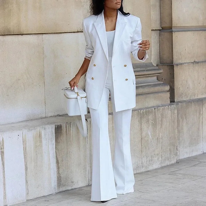 Regitze | Elegant Formell Sett med Skreddersydd Lang Blazer for Kvinner
