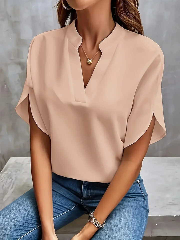 Bettina | Elegant Dame Splitte Ermer V-Hals Bluse