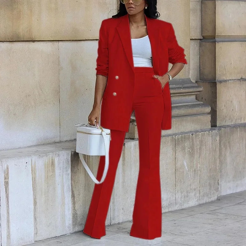 Regitze | Elegant Formell Sett med Skreddersydd Lang Blazer for Kvinner