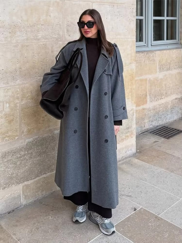 Birthe | Kvinne Lang Vinter Trench Frakk i Ull