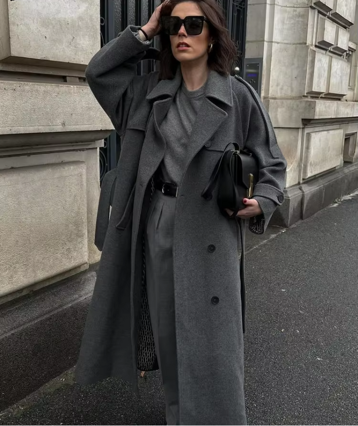 Birthe | Kvinne Lang Vinter Trench Frakk i Ull