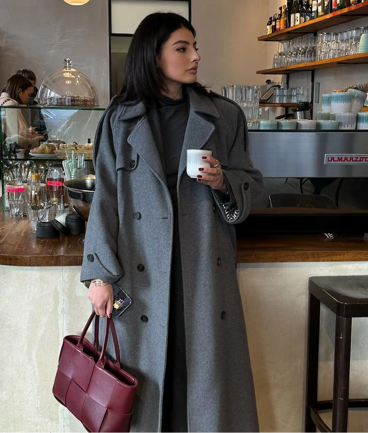 Birthe | Kvinne Lang Vinter Trench Frakk i Ull