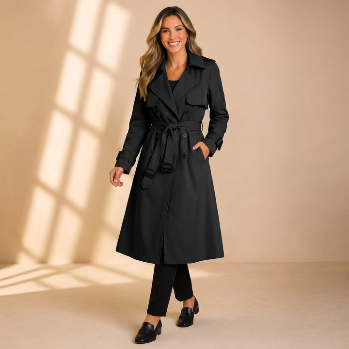 Dame Lang Dobbelspent Trenchcoat med Belte