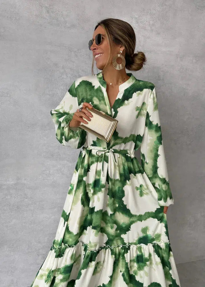 Nikoline | Elegant og Stilig Lang Kjole med Print