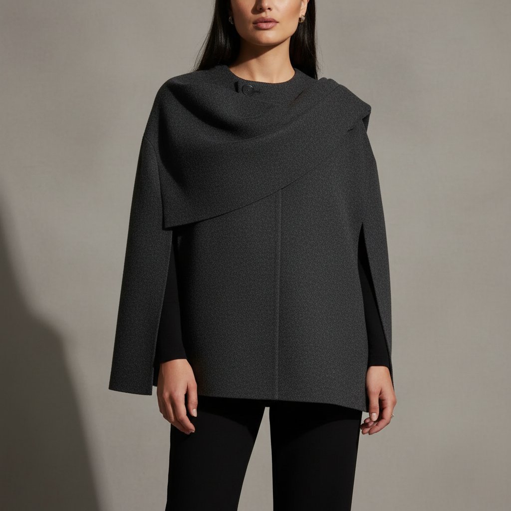 Kvinners Cape med Asymmetrisk Drape og Skulderlukning