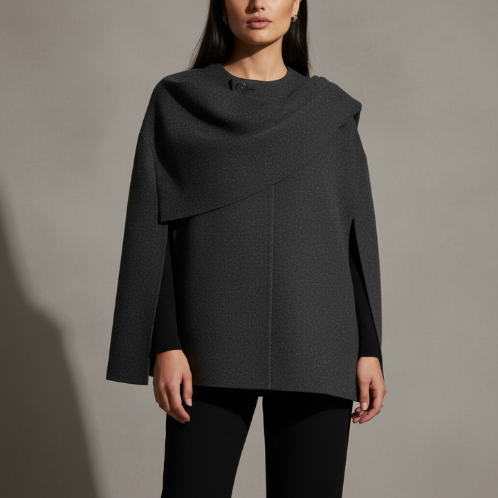 Kvinners Cape med Asymmetrisk Drape og Skulderlukning