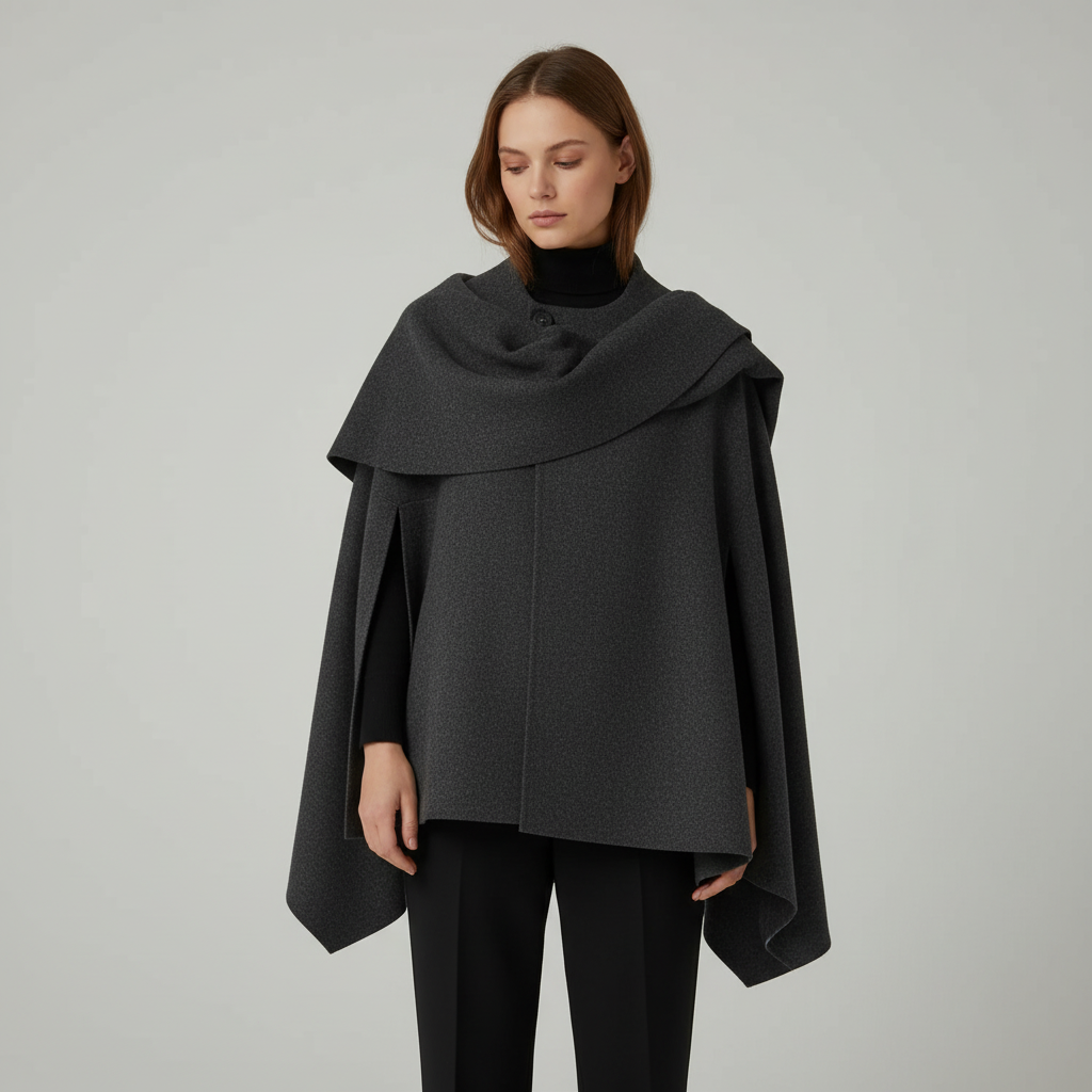Kvinners Cape med Asymmetrisk Drape og Skulderlukning