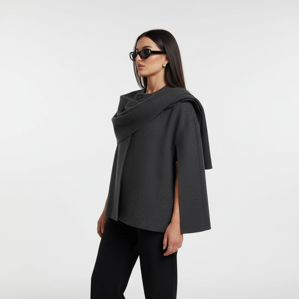 Kvinners Cape med Asymmetrisk Drape og Skulderlukning