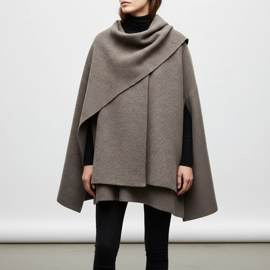 Kvinners Cape med Asymmetrisk Drape og Skulderlukning