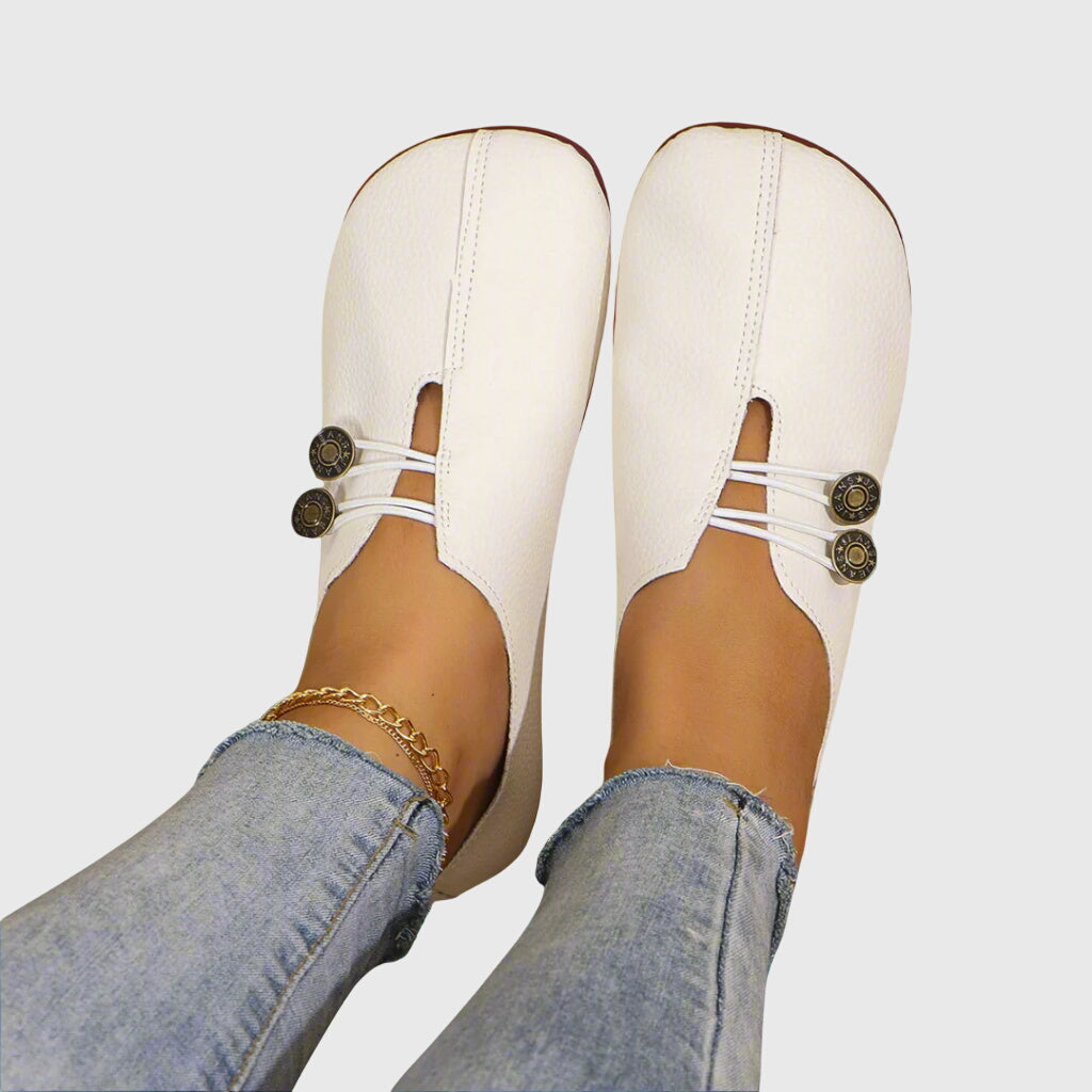 Dagmar | Kvinne vårcasual slip-on flate sko med knapp