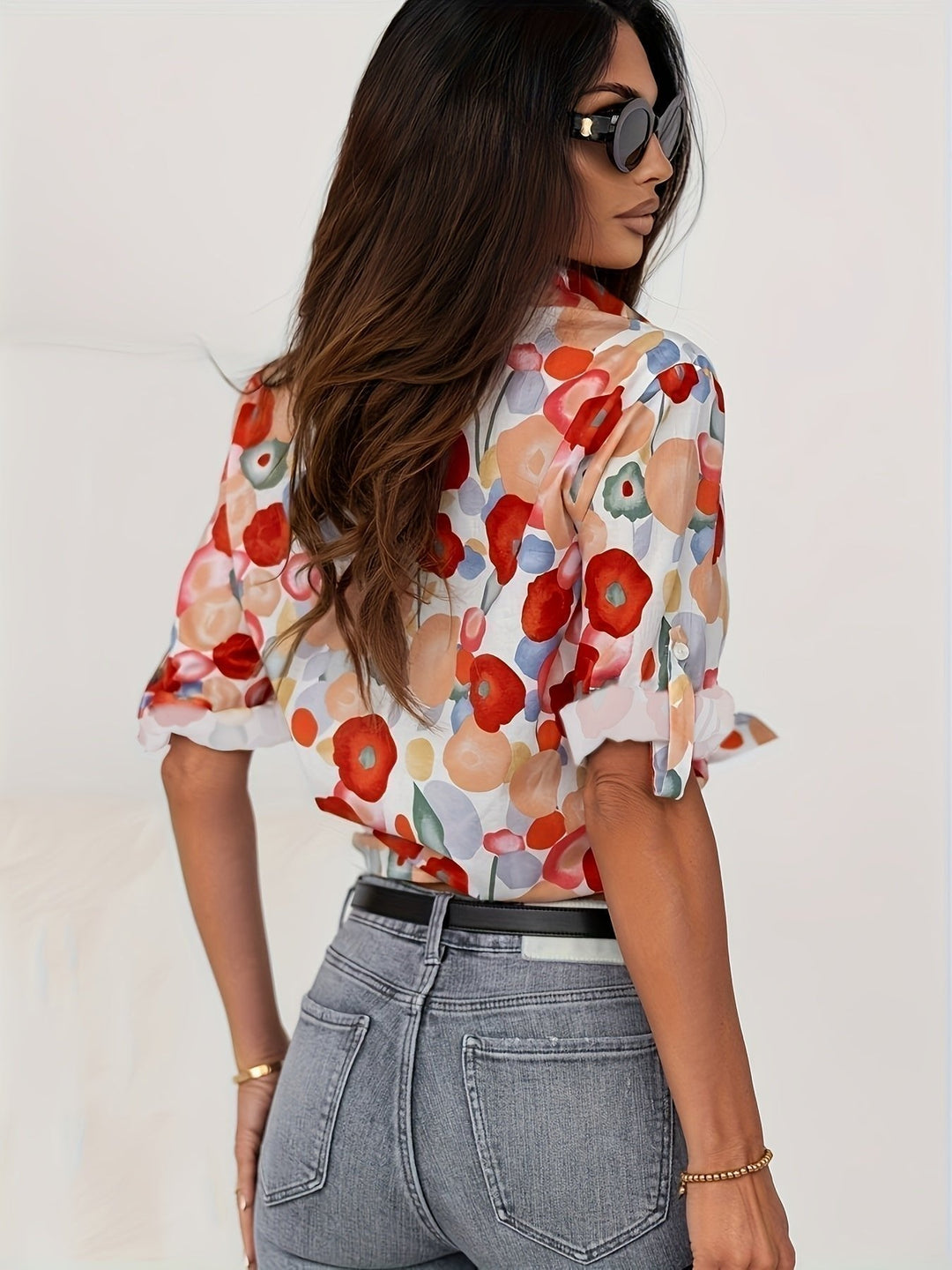 Agnes | Bluse Blomstertrykk Langermet Knappe Oversized
