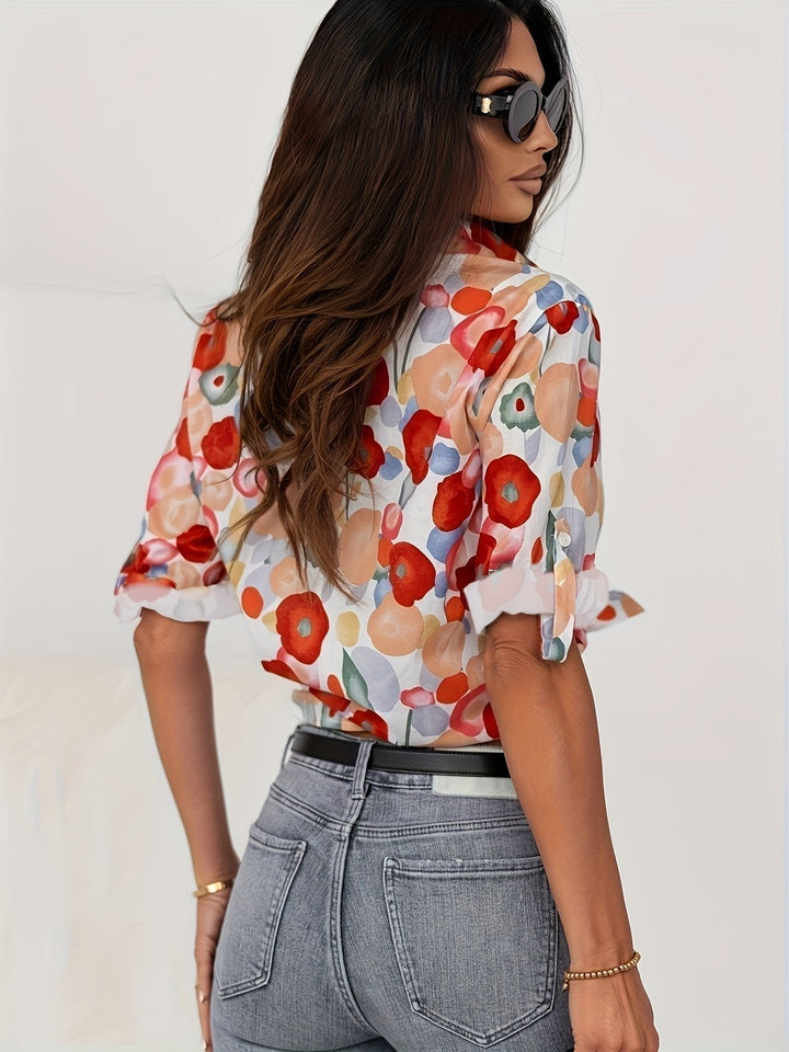 Agnes | Bluse Blomstertrykk Langermet Knappe Oversized