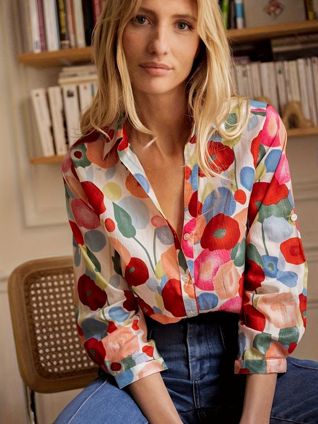 Agnes | Bluse Blomstertrykk Langermet Knappe Oversized