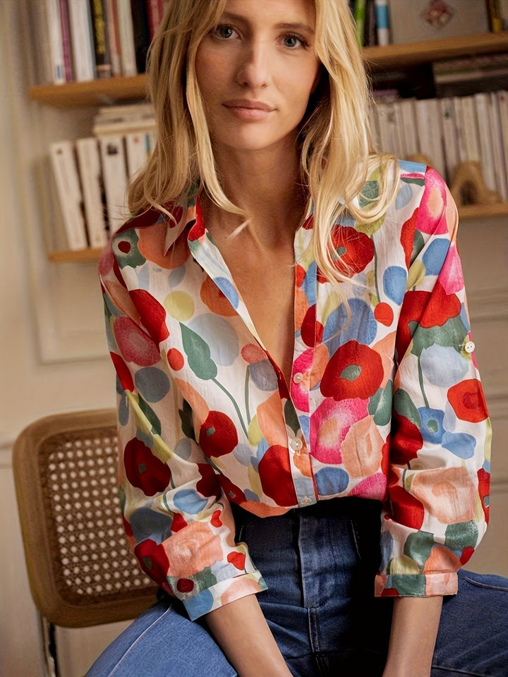 Agnes | Bluse Blomstertrykk Langermet Knappe Oversized