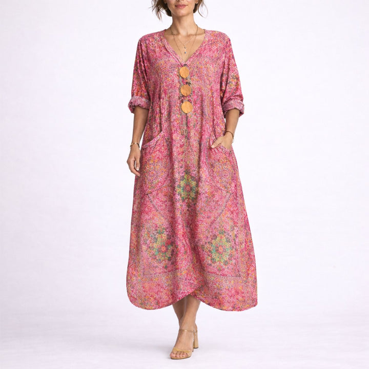 Nora | Bohemsk Print Maxi Kaftan Kjole for Bryllupsgjester om Høsten