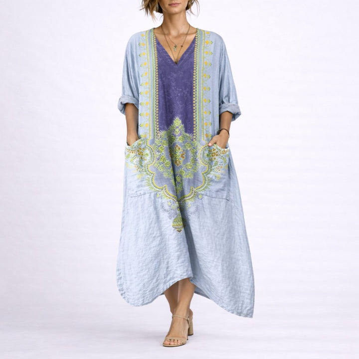 Nora | Bohemsk Print Maxi Kaftan Kjole for Bryllupsgjester om Høsten