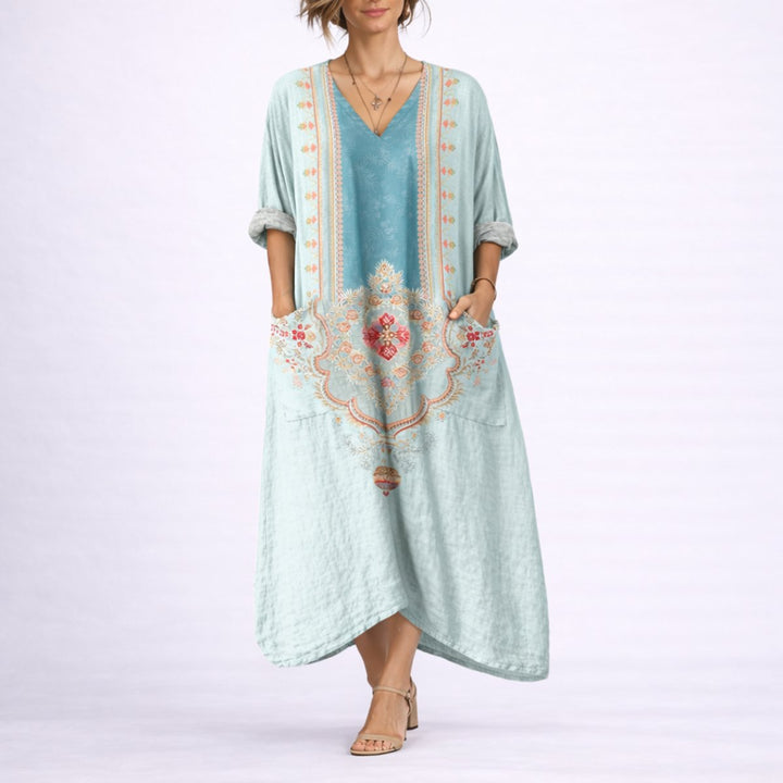 Nora | Bohemsk Print Maxi Kaftan Kjole for Bryllupsgjester om Høsten