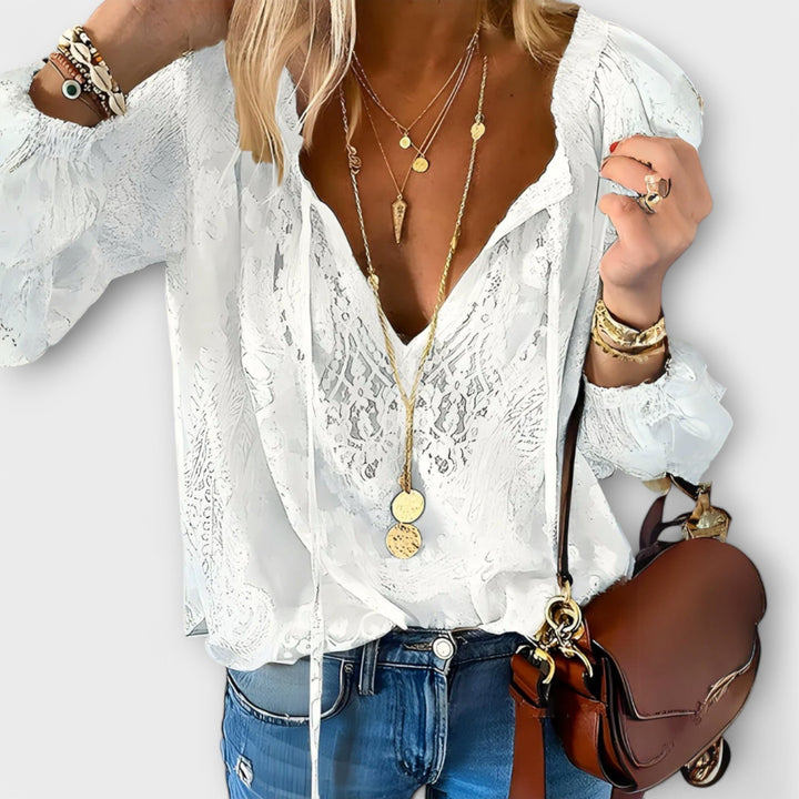 Sofia | Boho Bluse V-Hals Blonde Lange Ermer Dame