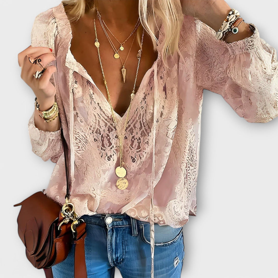 Sofia | Boho Bluse V-Hals Blonde Lange Ermer Dame