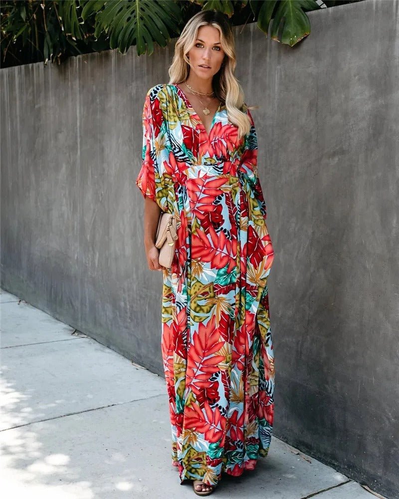 Nora | Boho Kimono Wrap Maxi Kjole Tropisk Trykk