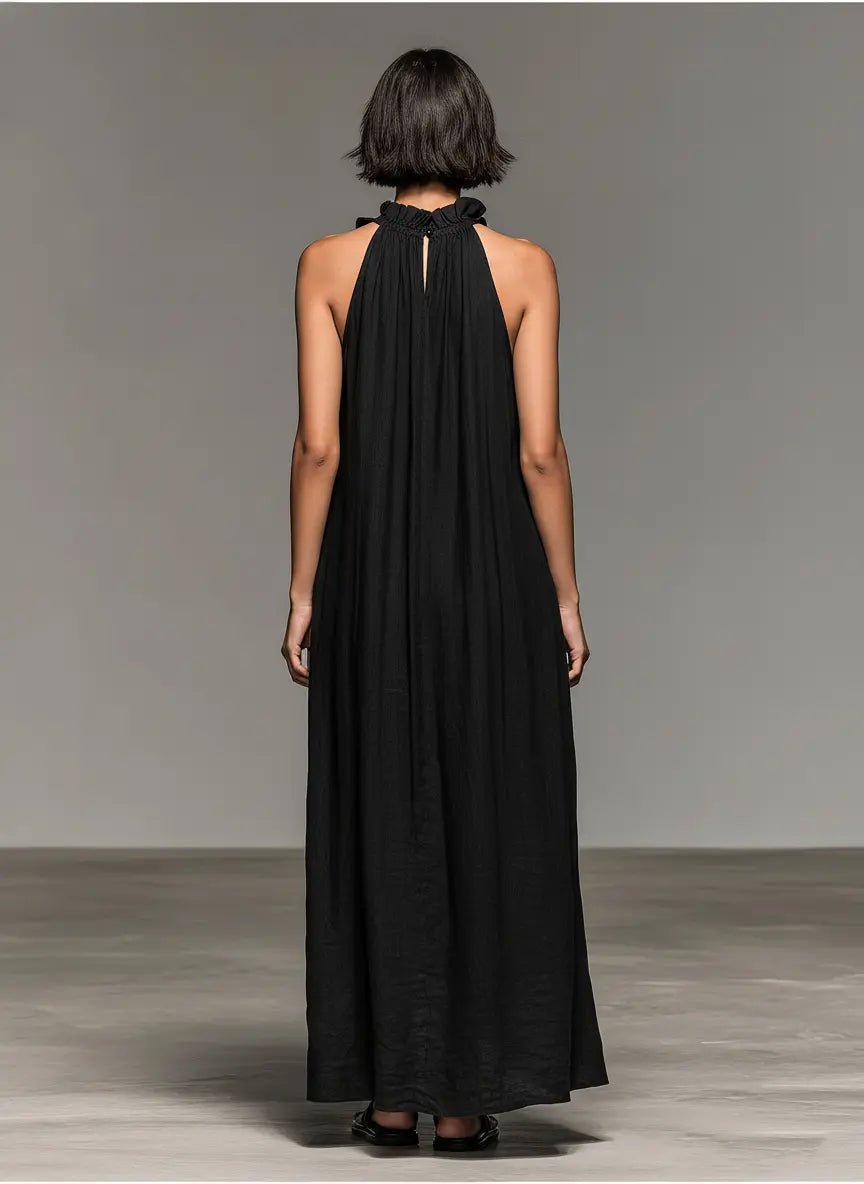 Clara | Boho Lined Maxi Kjole Uten Ermer Volangkant Kvinne