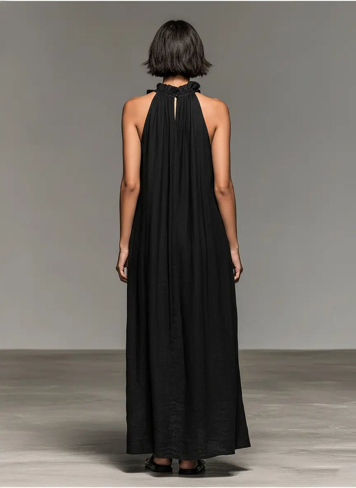 Clara | Boho Lined Maxi Kjole Uten Ermer Volangkant Kvinne