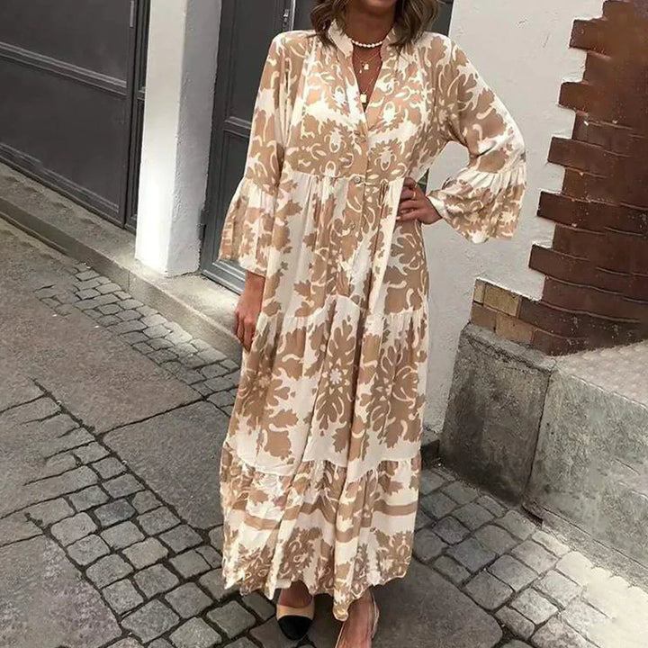 Mathilde | Boho Maxi Kjole Blomstertrykk Lange Ermer Casual