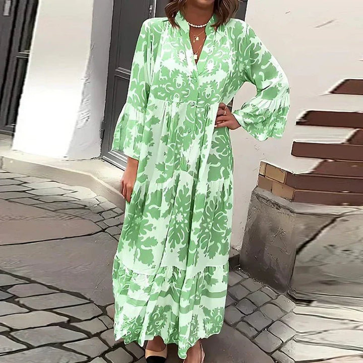 Mathilde | Boho Maxi Kjole Blomstertrykk Lange Ermer Casual