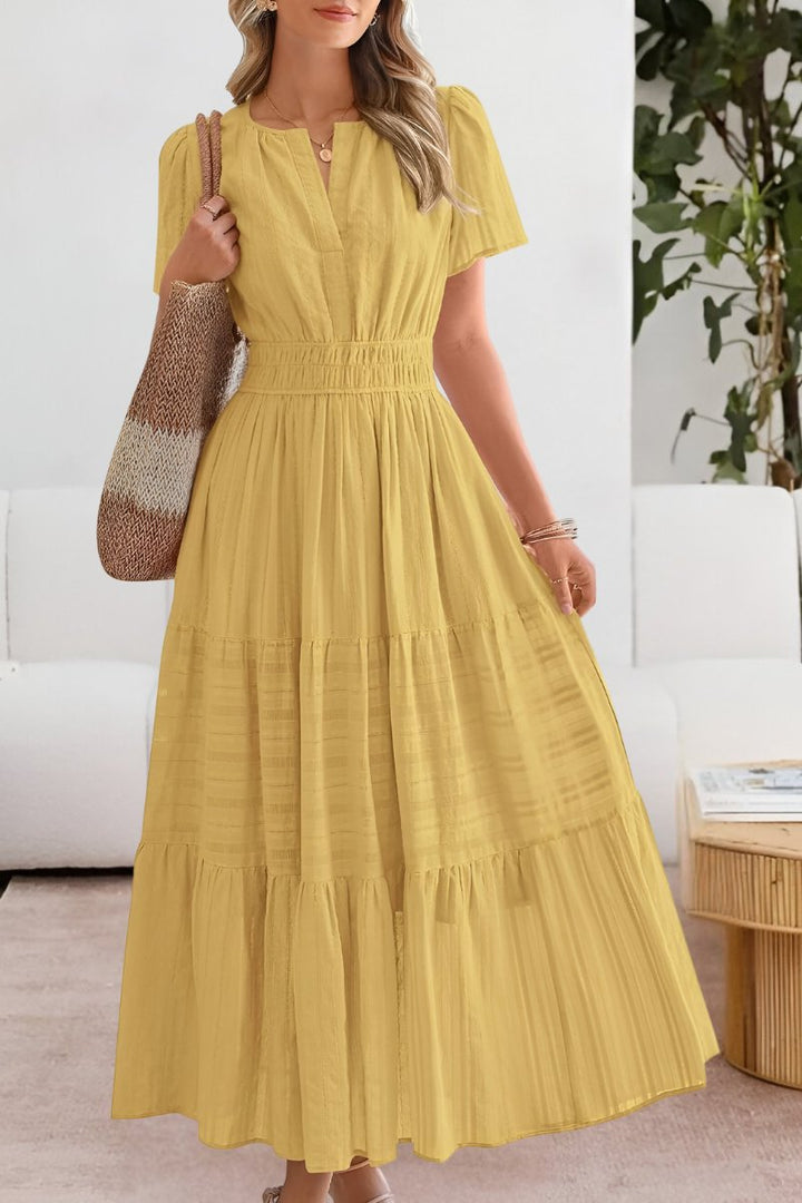 Ida | Boho Maxi Kjole Kort Erme Elastisk Midje Sommer