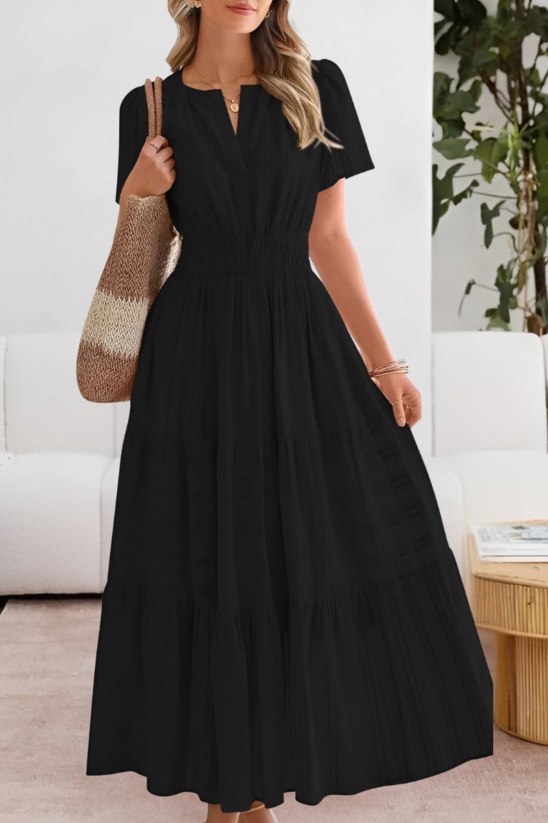 Ida | Boho Maxi Kjole Kort Erme Elastisk Midje Sommer
