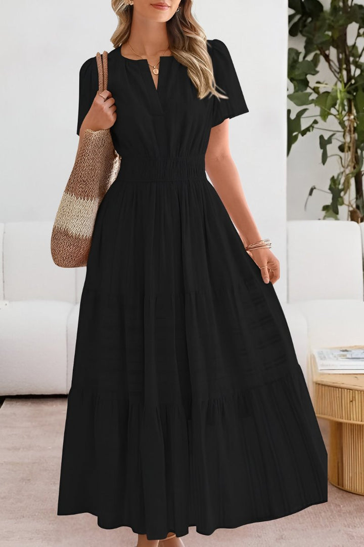 Ida | Boho Maxi Kjole Kort Erme Elastisk Midje Sommer