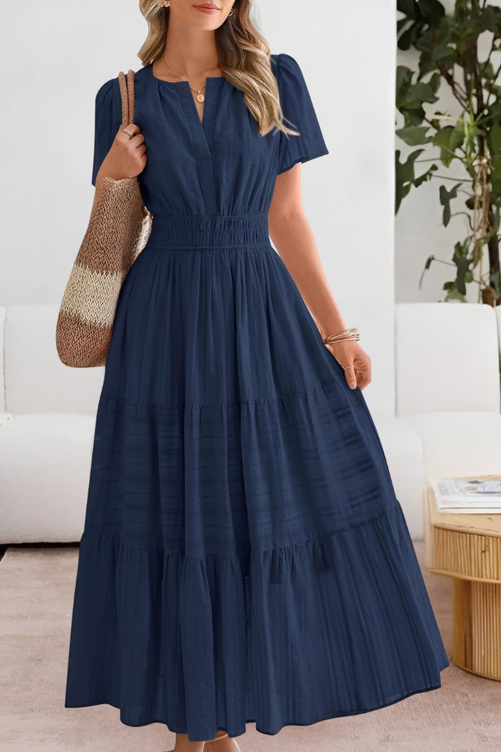 Ida | Boho Maxi Kjole Kort Erme Elastisk Midje Sommer